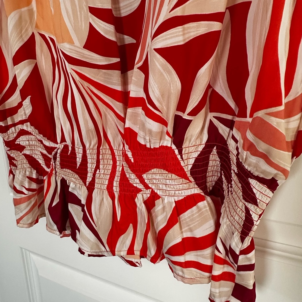 Ann Taylor Orange and White Leaf Print Blouse - Picture 4 of 5